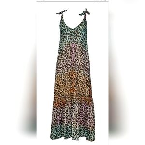 Juliet Dunn Multicolor Tie Dye Leopard V Neck Print Maxi Dress One Size Fits All